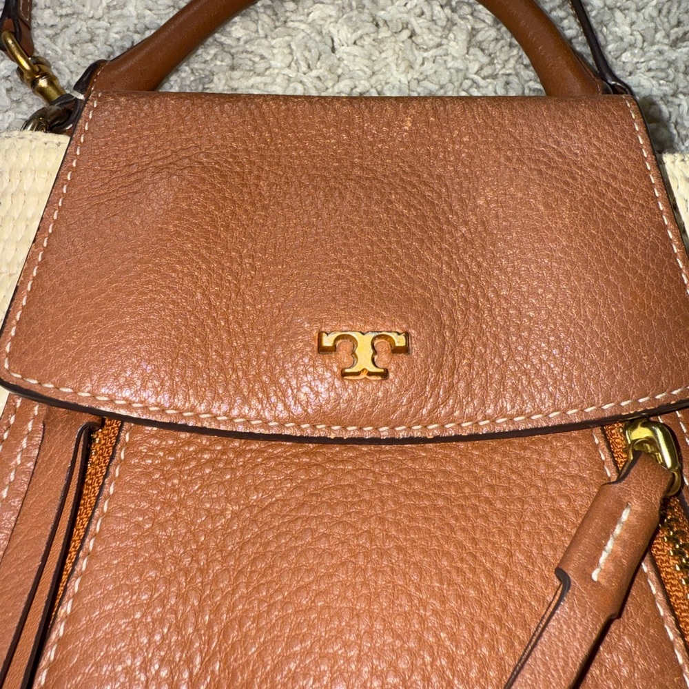 Tory Burch Half Moon straw crossbody bag purse Mini - Picture 3 of 16